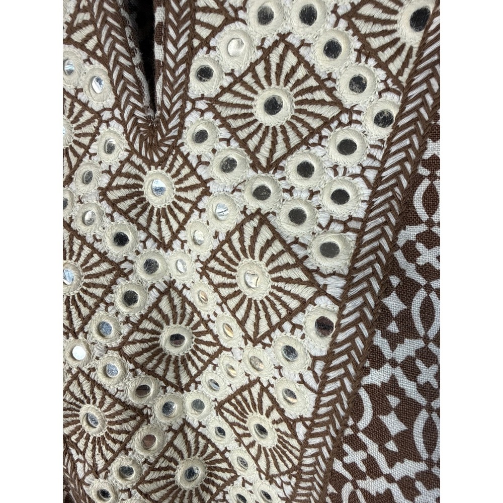 Tory Burch Linen Mirror Embellished Festive‎ Tunic Top Size 14 Boho Chic Luxury - Picture 8 of 12